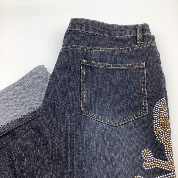 Zoey Beth Womens‎ Jeweled Skull Capri Jeans Blue Size 13/14 NWT - Picture 1 of 11
